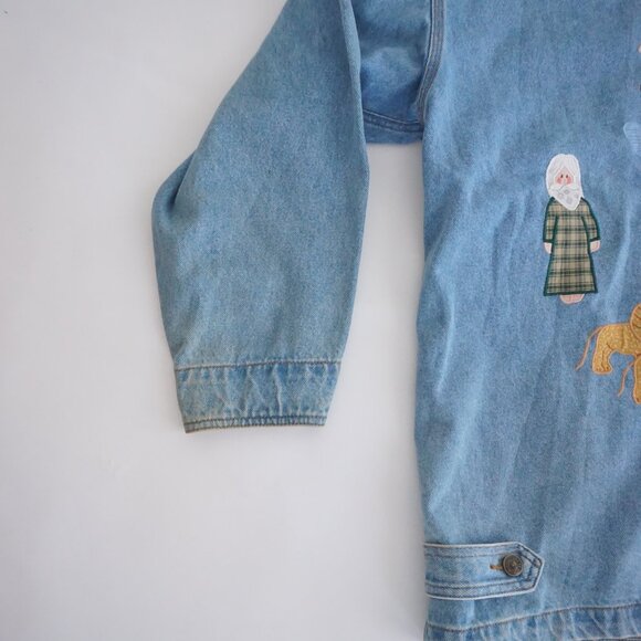 Vintage Sun Belt Blue Cotton Denim Jacket Noahs Ark Cabincore Farm Animals L - Picture 11 of 14